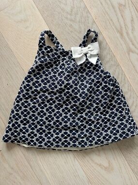 Janie and Jack Navy and White Lace-Pattern Tank Top with Bow